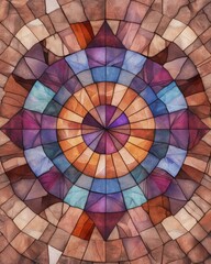 Fototapeta premium Abstract circular mosaic pattern in warm earth tones and jewel tones.