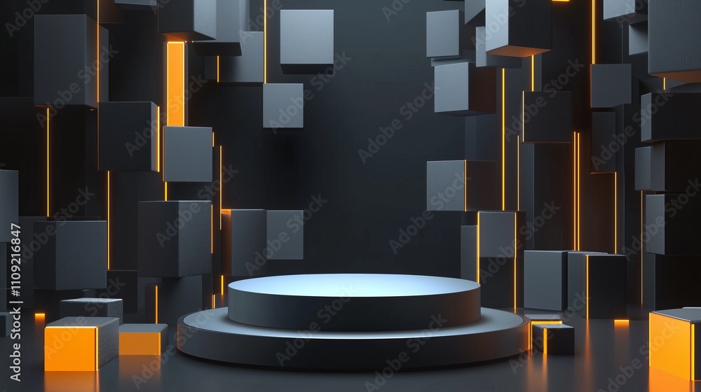 Poster modern 3d podium in empty space surrounded by geometric elements