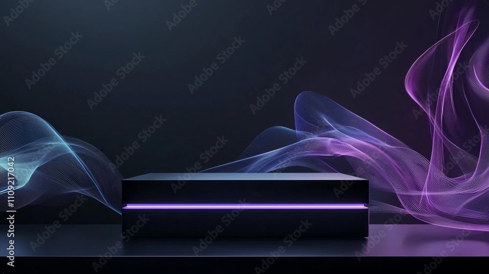Poster sleek 3d podium in large empty area with colorful surroundings