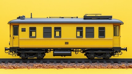 Yellow Train Car on Tracks 3D Render Transportation Railroad Travel