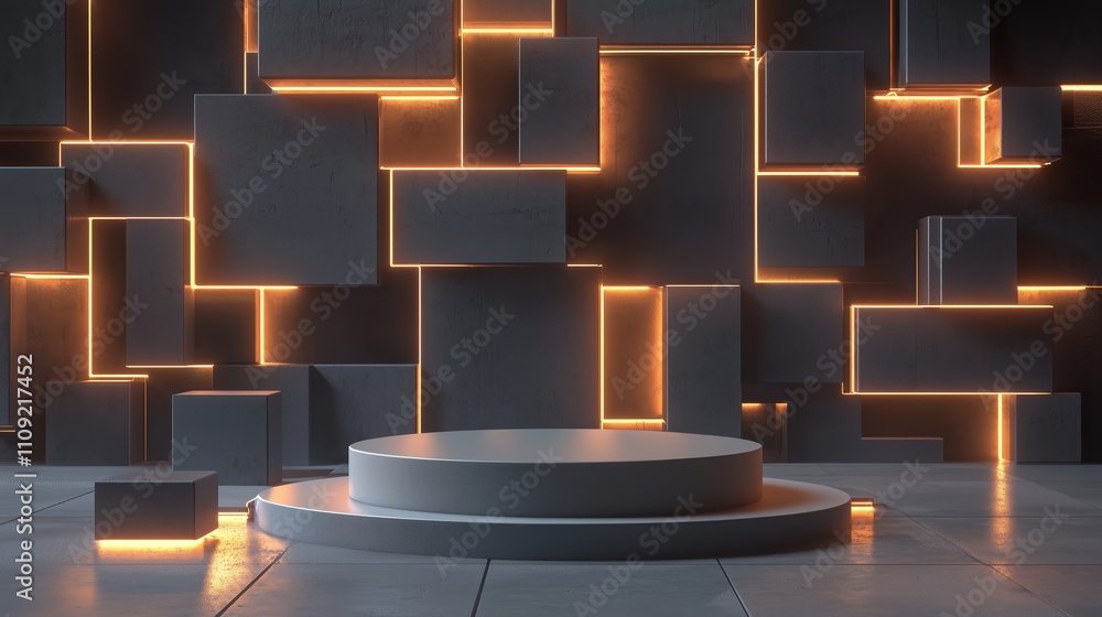 Poster modern 3d podium in empty space surrounded by geometric shapes
