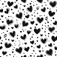 Fototapeta premium Seamless Pattern of Elegant Black and White Hearts in Various Sizes