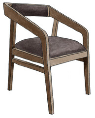 Mid Century Style Chair Isolated - Dark Wood Black