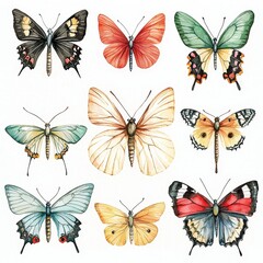 Obraz premium Vibrant Watercolor Butterflies and Insects Collection Nature