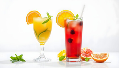 summer drinks on white background with a white accent, png