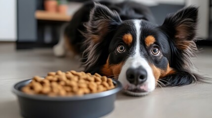 Adorable Dog Waiting Eagerly by Its Food Bowl