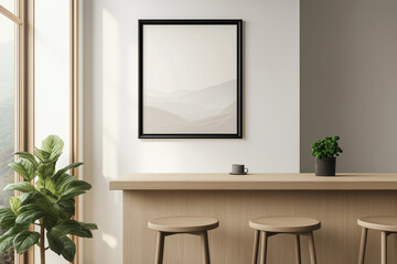Fototapeta premium Modern Minimalist Interior with Light Wooden Bar and Stools in Natural Light