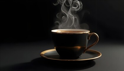Fototapeta premium Black cup of coffee with black background 