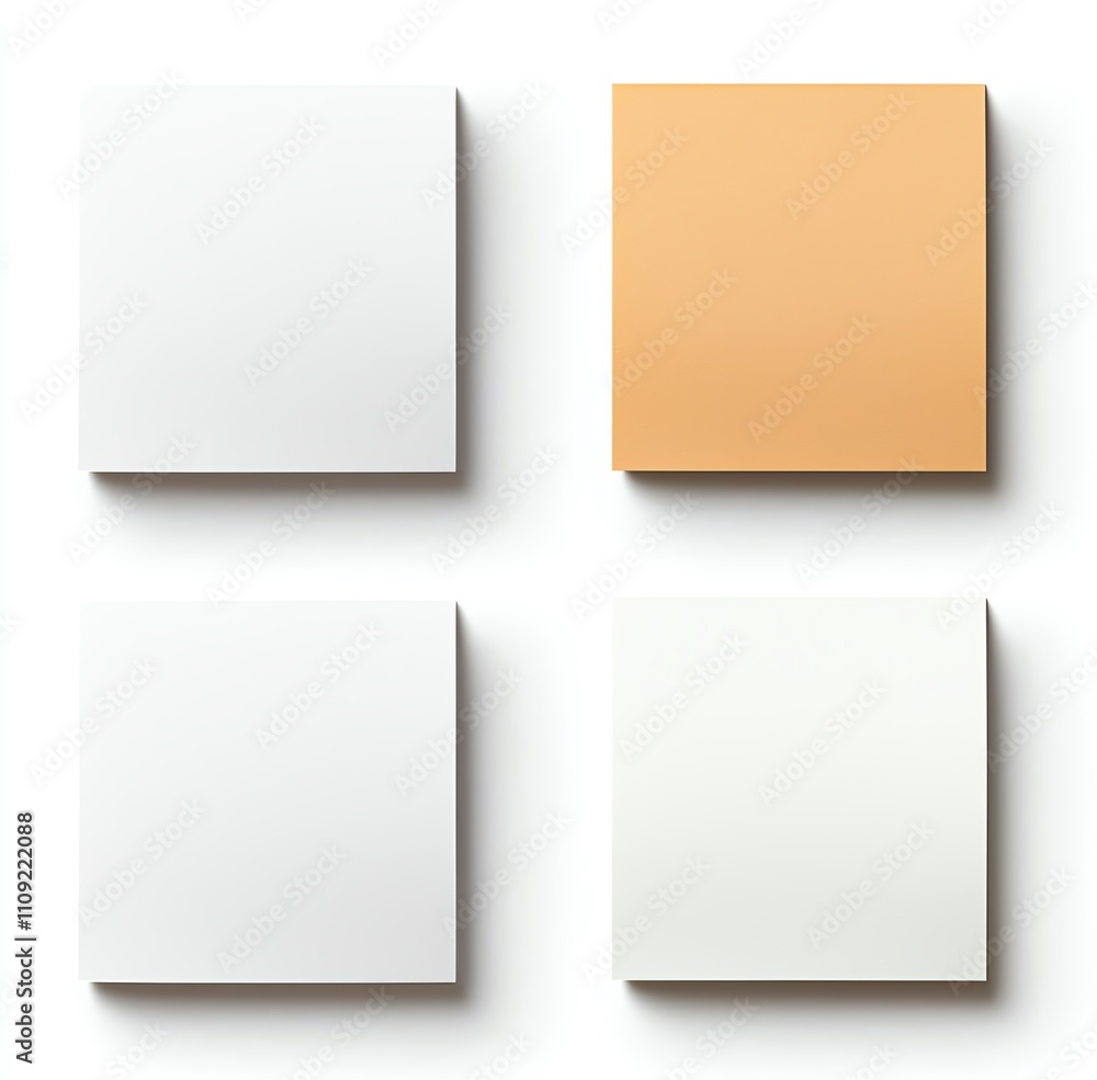 Poster a minimalistic composition featuring four square color swatches. the design includes three shades of