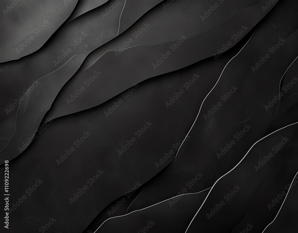 Poster a modern and abstract black texture featuring smooth, flowing lines and layered surfaces. ideal for 