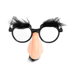 Funny mask with glasses, fake mustache and nose isolated on white