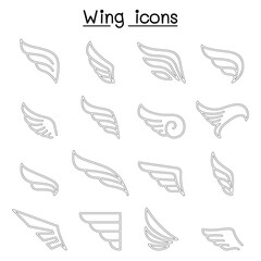 Wing icon set in thin line style