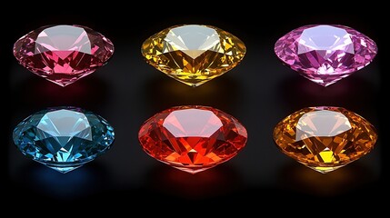 Fototapeta premium Sparkling Gemstones Collection of Colorful Diamonds on Black Background