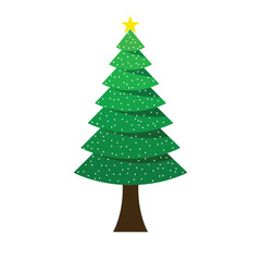 Fototapeta premium Christmas trees in flat style on white background. merry christmas tree with star at the top and white snow. green christmas tree vector art work