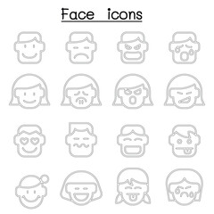 Face icon set in thin line style