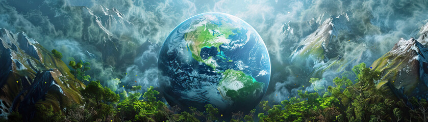 Fototapeta premium Environmental Policy Analyst's Wall: Featuring environmental policy research papers, climate change policy proposals