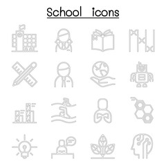 School , Learning & Education icon set in thin line style