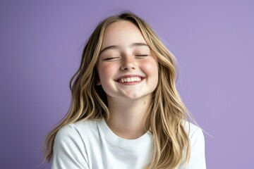 Fototapeta premium Happy Blonde Girl Smiling With Eyes Closed