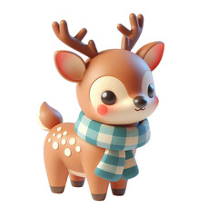Obraz premium A cute 3D christmas reindeer with a scarf on a white background.