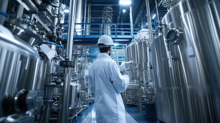 Fototapeta premium Industrial technician applying compliant tools for maintenance tasks, focusing on adherence to safety standards and legal requirements, ensuring safe and efficient operations in a manufacturing plant