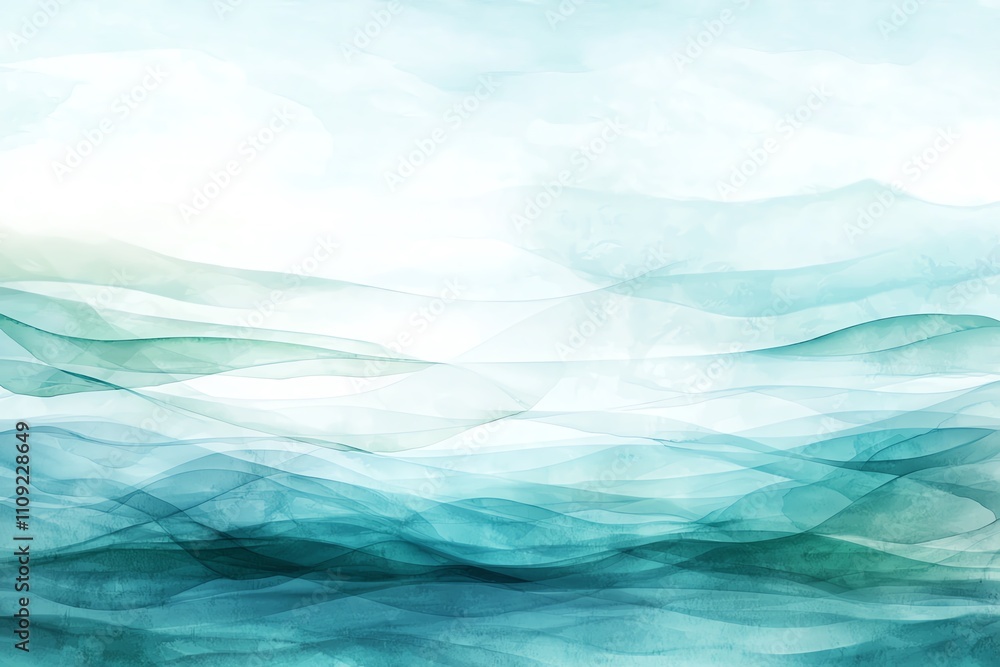Poster a serene and calming abstract representation of fluid waves in turquoise and white. the gentle movem