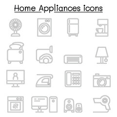 Appliance icon set in thin line style