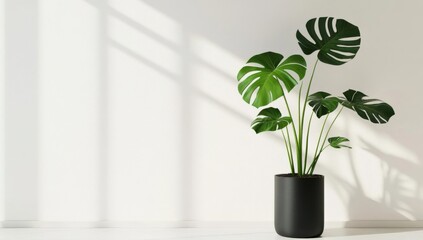 Natural lighting enhances the beauty of the Monstera plant.