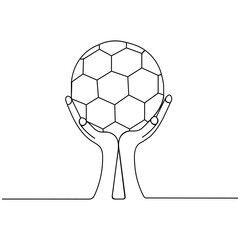 Fototapeta premium Football single line art, continuous one line drawing of Isolated outline vector icon