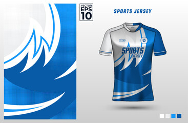 T-shirt sport jersey design template with abstract halftone pattern for gaming, e-sports, soccer,  cycling, running, badminton, or volleyball. T shirt mockup for sport club. Vector Illustration