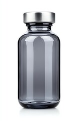 A sleek, modern glass bottle with a metallic cap, perfect for storing beverages or ingredients. Its elegant design makes it a stylish addition to any kitchen or bar.