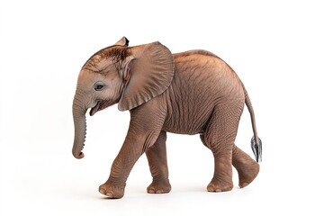 Obraz premium Young elephant walking isolated on white background.