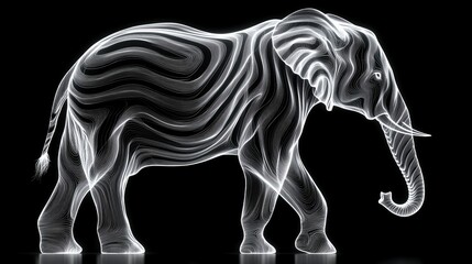 Elegant Line Art Elephant Minimalist White on Black Wildlife Animal Illustration