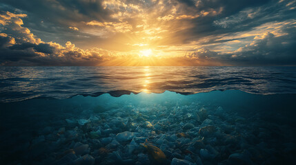 Environmental photography for ocean pollution awareness coastal sunset & underwater scenes