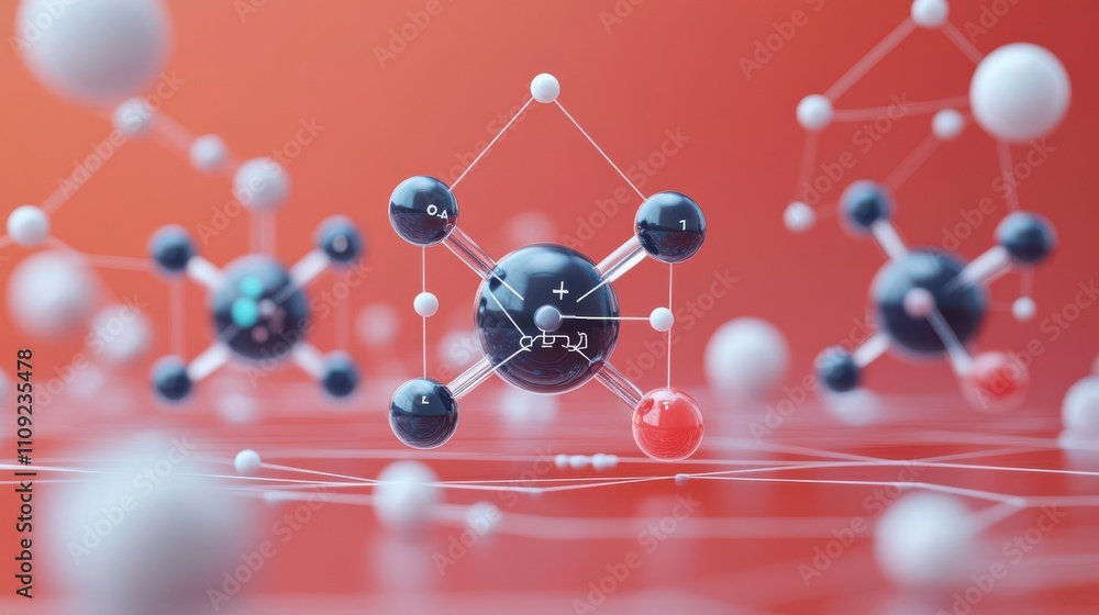 Poster a close-up view of molecular structures, showcasing atoms in a dynamic arrangement against a vibrant
