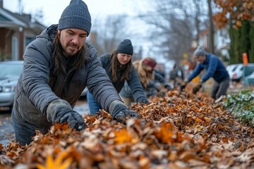 An urban community organizing a neighborhood cleanup. Generative AI