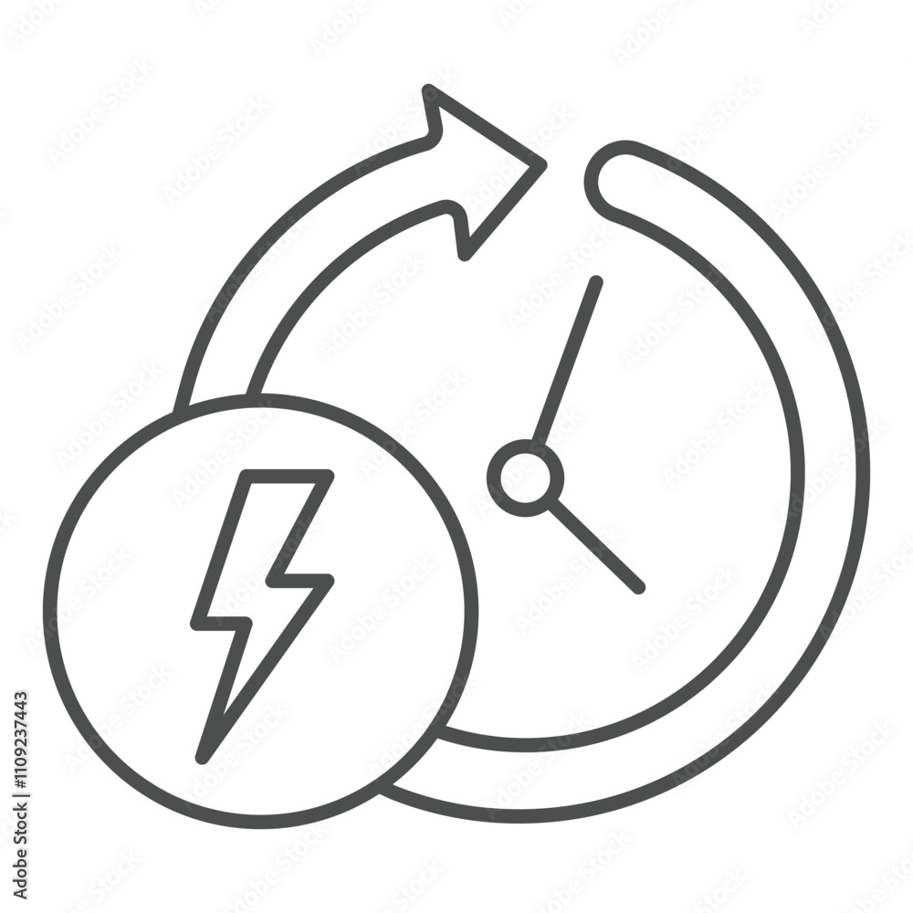 Poster electric timer thin line icon, electricity concept. vector graphics. lightning circle arrow sign on 