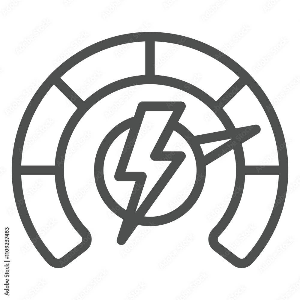Poster power source charged line icon, electricity concept. vector graphics. lightning speedometer sign on 