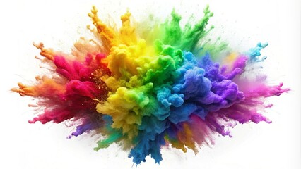 Obraz premium Rainbow paint color explosion, vibrant splashes, isolated on a white background for impact.