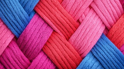 Colorful Thread Patterns of Braided Yarn in Vibrant Shades of Pink and Blue