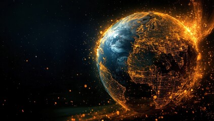 Golden lines intricately weave across a dark landscape in this digital art piece.