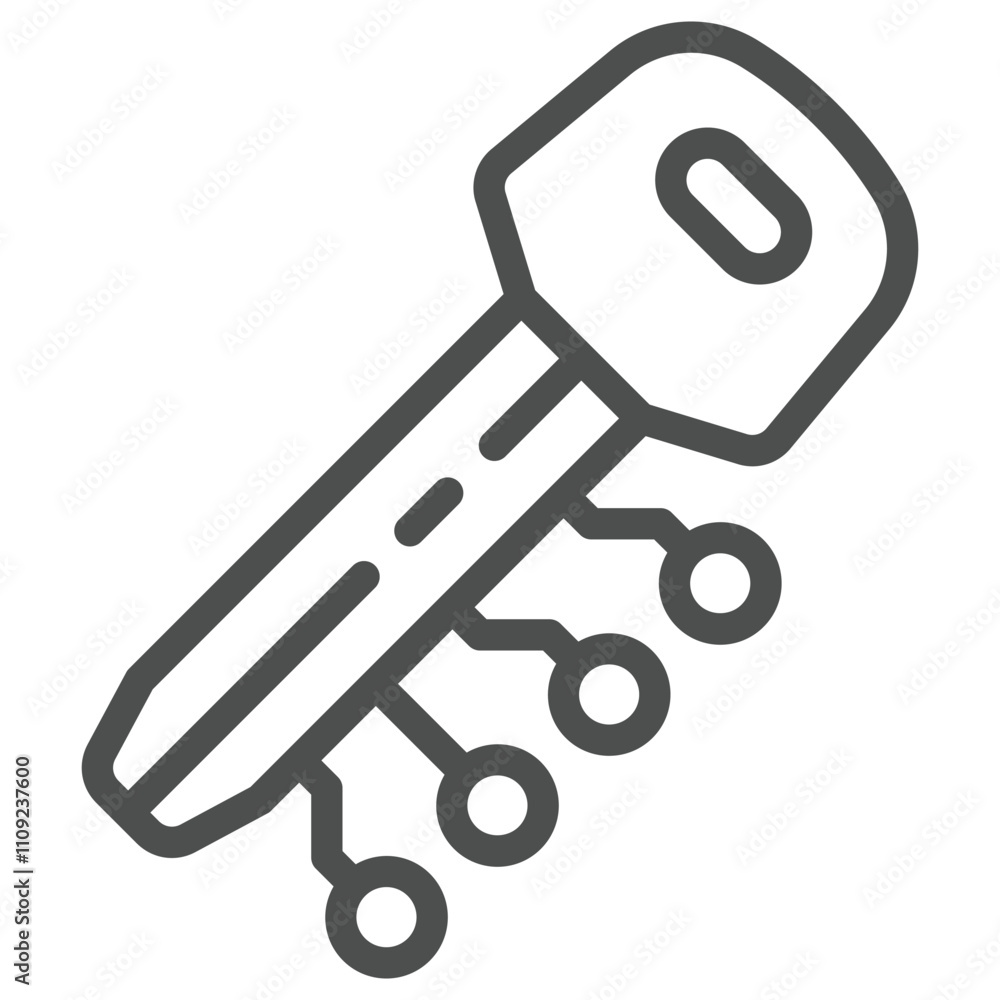 Poster electronic key with connections line icon, digital security concept. vector graphics. key sign on wh