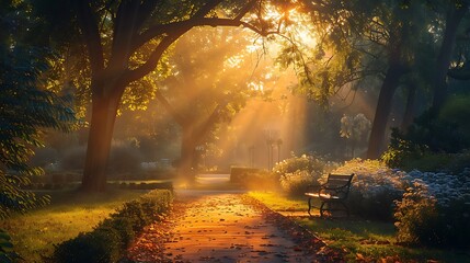 Sunrise beam in the beautiful park