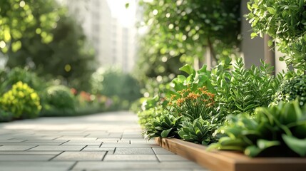 City park, vibrant air exchange with urban flora, 3D illustration