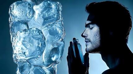 Silhouette of a man washing his face, overlaid with an image of clear, refreshed skin, symbolizing cleanliness and rejuvenation.[men’s]:[skincare] 