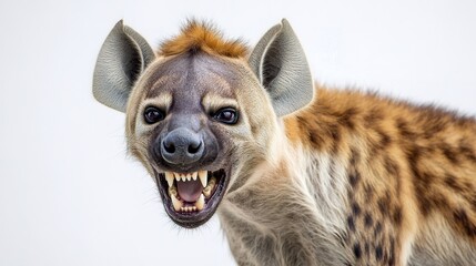 Obraz premium Close-up of snarling hyena with detailed fur texture and clear background
