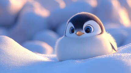 Obraz premium Adorable Baby Penguin in Snowy Landscape Winter Wildlife Image