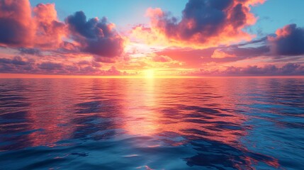 Obraz premium Vibrant sunset over tranquil ocean waters reflecting colorful clouds