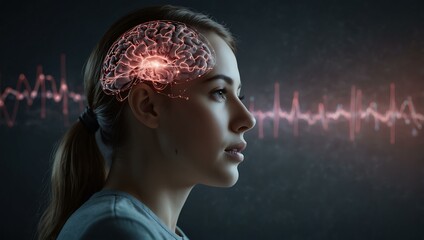Woman’s brain represented with AI visualization.
