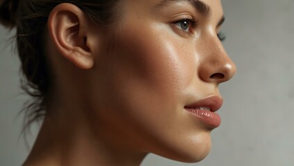 Fototapeta premium Woman’s glowing skin in a close-up side profile.
