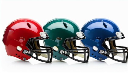 Fototapeta premium football helmets side view in multiple colors isolated on white